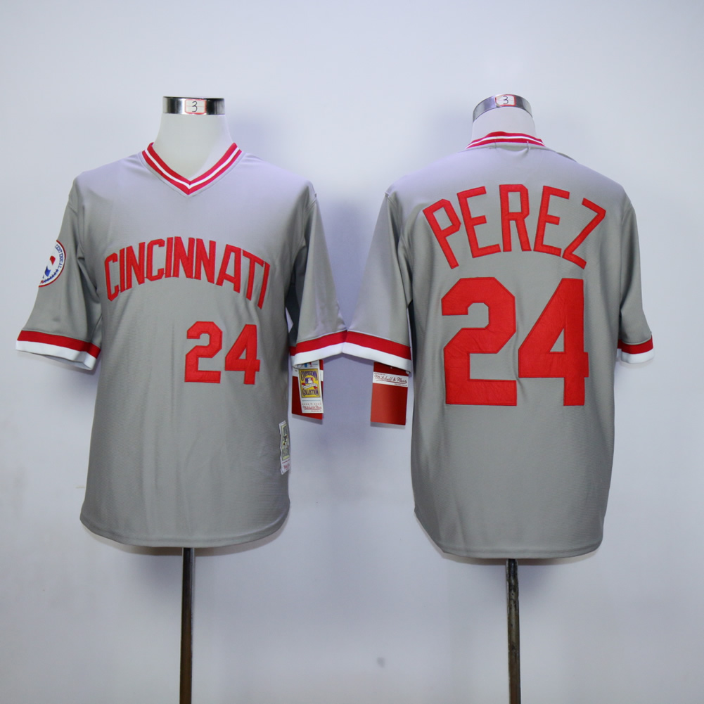 Men MLB Cincinnati Reds #24 Perez grey jerseys